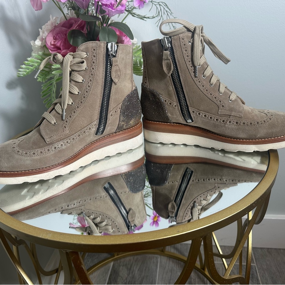The Office of Angela Scott Mr. Harrison Neutral Lace Up Suede Boots Size 37.5 - Picture 12 of 17